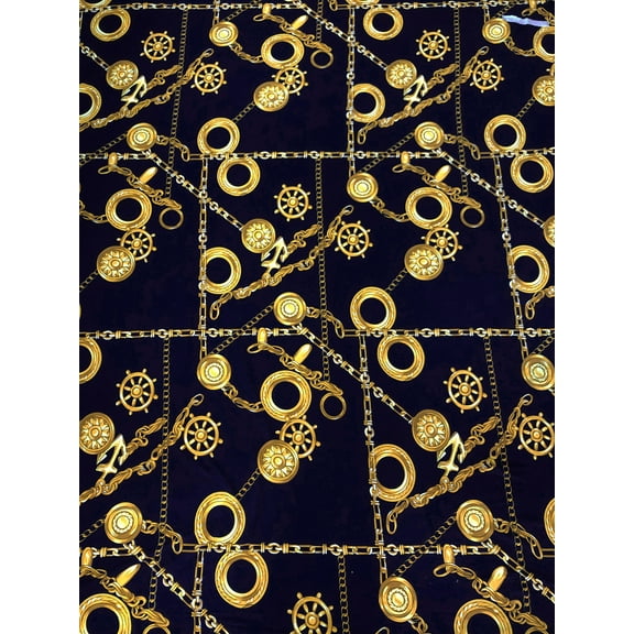 Sea Anchor Design on Polyester Single Spun 2 Way Stretch Fabric by The Yard (Navy)
