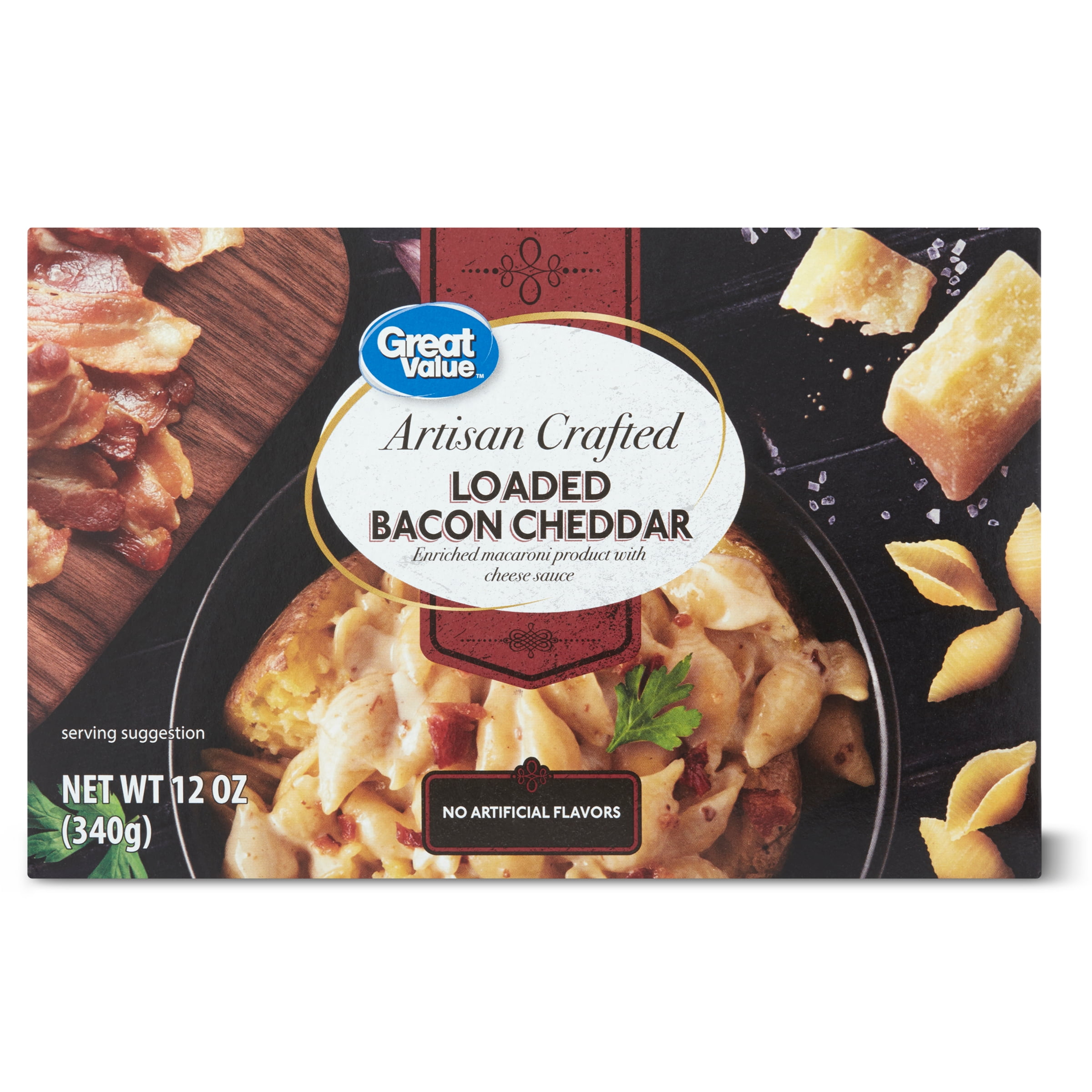 (2 pack) Great Value Artisan Crafted Loaded Bacon Cheddar Macaroni, 12 oz Shelf Stable