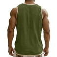 thumbnail image 4 of Men Summer Cotton Linen Tank Tops Gym Athletic Henley Button Sleeveless T-Shirts Workout Loose Comfy Soft Solid Color Tops, 4 of 6