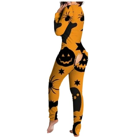 

Halloween Pajamas for Women Onesie Pajamas Women s Button-Down Front Functional Buttoned Flap Adults Jumpsuit Printed Button Front Functional Button Flap Adult Pajama Jumpsuit Yellow Xl Bo12211