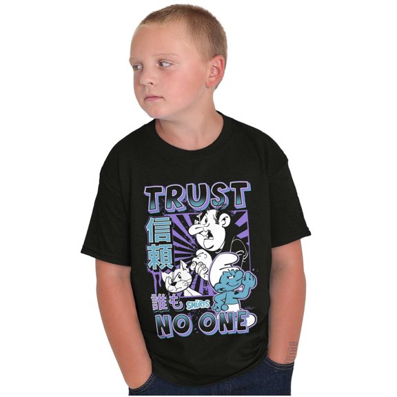 The Smurfs Cool Kanji Trust No One Boys Kids T Shirt Tees Tops Teen Brisco Brands L