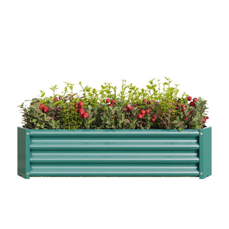 Metal Galvanized Raised Garden Bed Kit, 4 x 2 x 1 ft Galvanized Steel Raised Garden Planter Box Outdoor with Open Base for Growing Vegetables Flowers Herbs Fruits, 1 PC