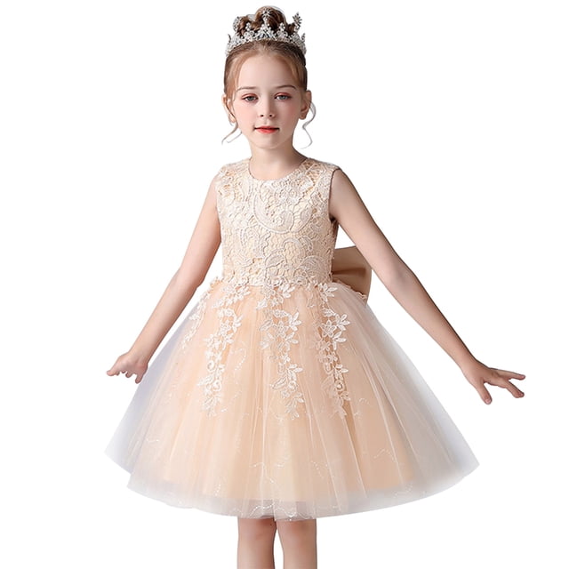 Robe de Princesse pour Fille, Cadeau d'Anniversaire, Robe de Demoiselle d'Honneur, Col Rond, Sans Manches, Nœud Solide, Robe de Princesse