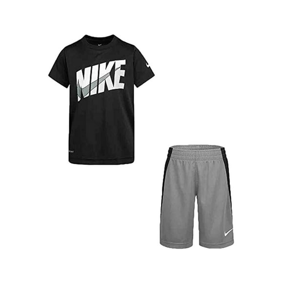 Nike Boy`s Dri-Fit T-Shirt & Shorts 2 Piece Set (SmokeGrey(76G054-M19)/White, 2T)