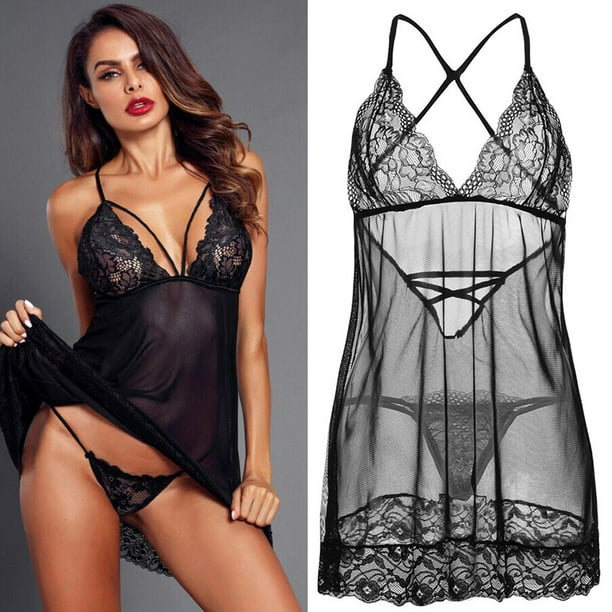 Fhljh Women Lace Sexy Passion Lingerie Halter Babydoll G-string Nightwear  Dress - Walmart.com