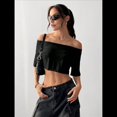 thumbnail image 4 of Camisetas Holgadas de Corta con Hombros Descubiertos para Mujer Y2K Negro S, 4 of 7