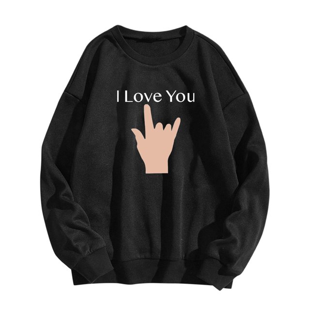 Gibobby Sudadera sin capucha y ocio Mujer Día de San Valentín Impresión parcial Casual Jogging Cuello redondo Manga larga Pareja Sudadera (Negro, XL)
