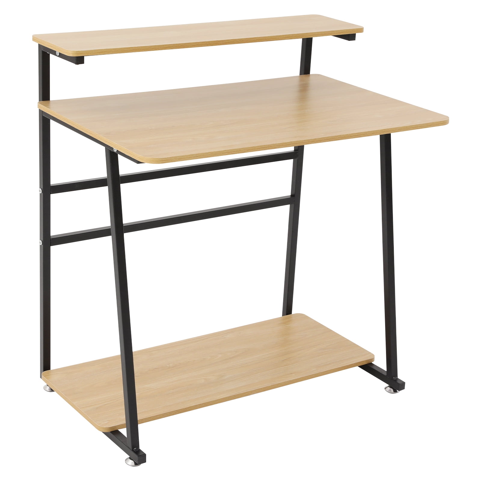 Free Standing Home Office Desk, Rolling 3-Tier Computer Desk (Black+Log Color)