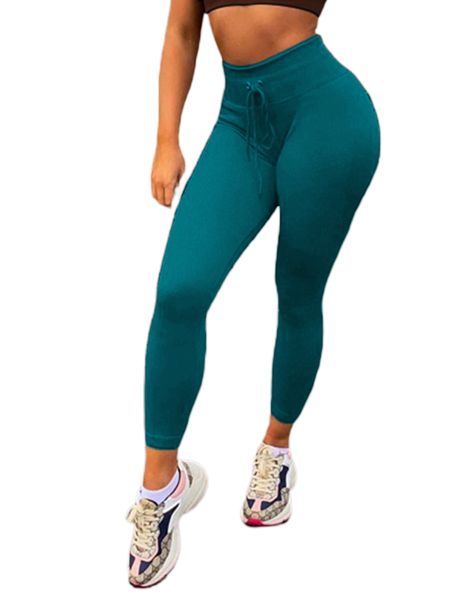 Women Yoga Gym Anti-Cellulite Leggings Fitness Solid Butt Lift Elastic Pants UK 