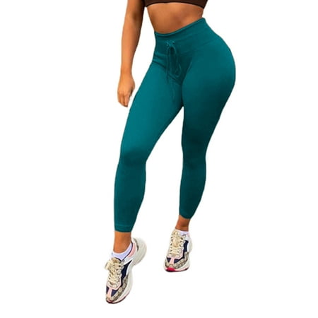 

FOCUSNORM Women s Solid Color Trousers Drawstring Tight-Fitting Seamless Sports Fitness Yoga Pants