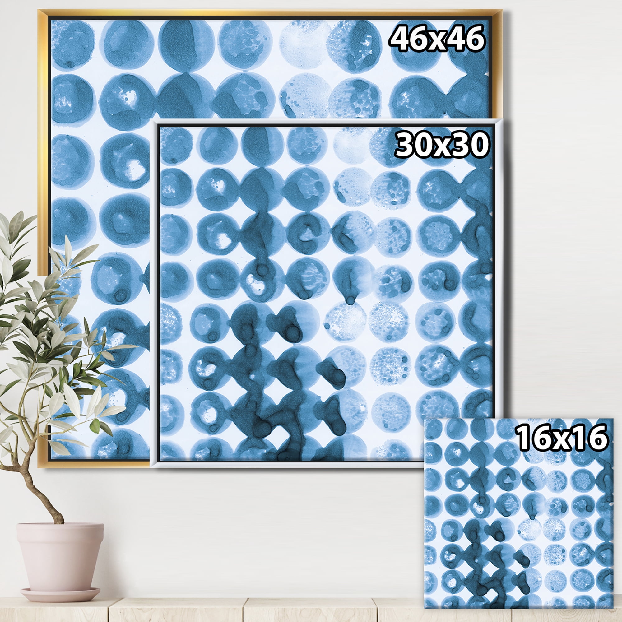 Designart ' Indigo watercolor geometrical VII ' Contemporary Framed Canvas