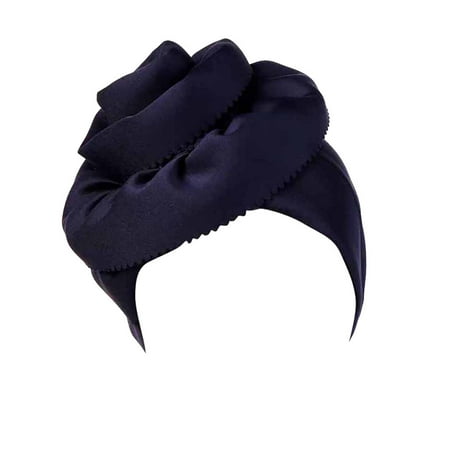 

YWDJ Womens Pajamas Women Stretch Turban Hat Chemo Cap Hair Loss Head Scarf Wrap Cap Navy