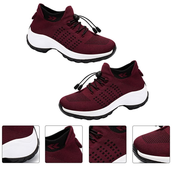 ETEREAUTY 1Pair Stylish Sports Shoes Red Knitted Elastic Non Skid Outdoor Casual Shoes