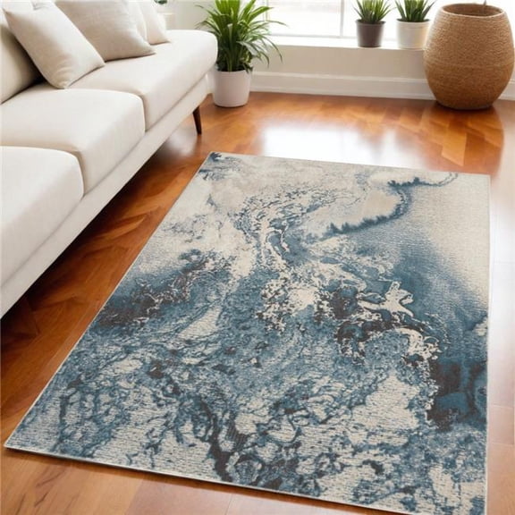 HomeRoots 550443 5 x 7 ft. Abstract Non Skid Rectangle Area Rug, Teal & Ivory