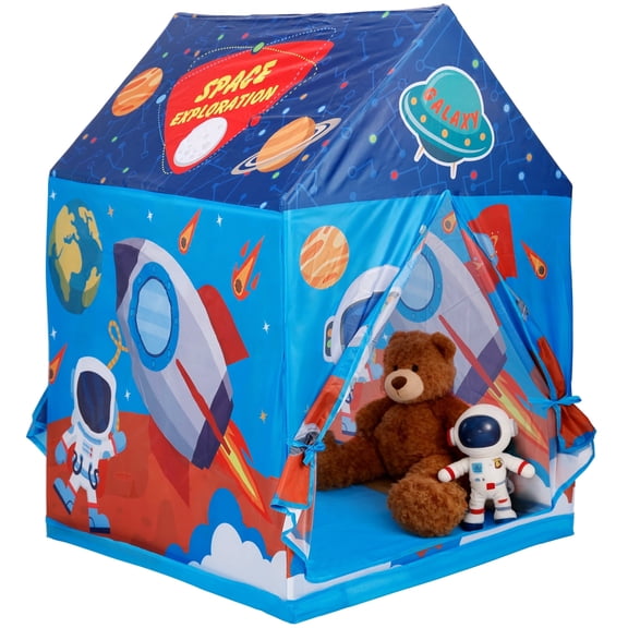 Kids Play Tent Playhouse Indoor Tent for Kids Boys Toddler, Large Castle Play House Bed Tents Spaceship Outer Space Rocket Blue