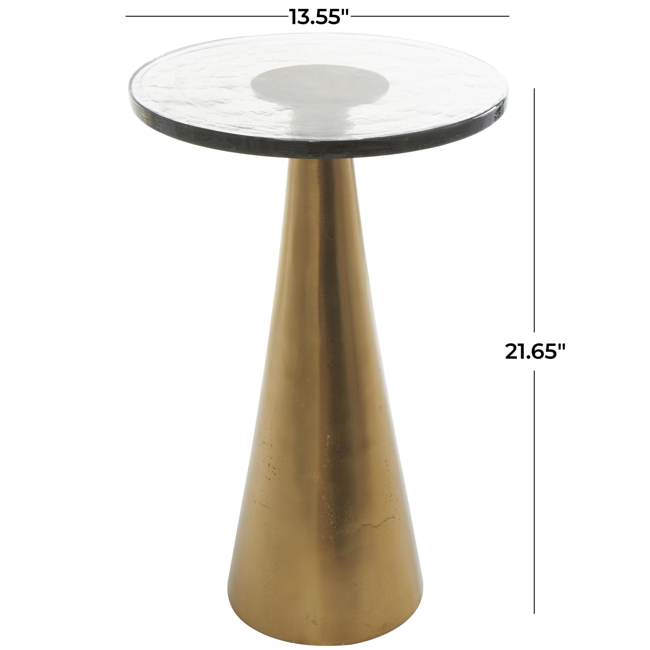 DecMode 14" x 22" Gold Aluminum Metal Cone Geometric Accent Table with Textured Glass Tabletop, 1-Piece