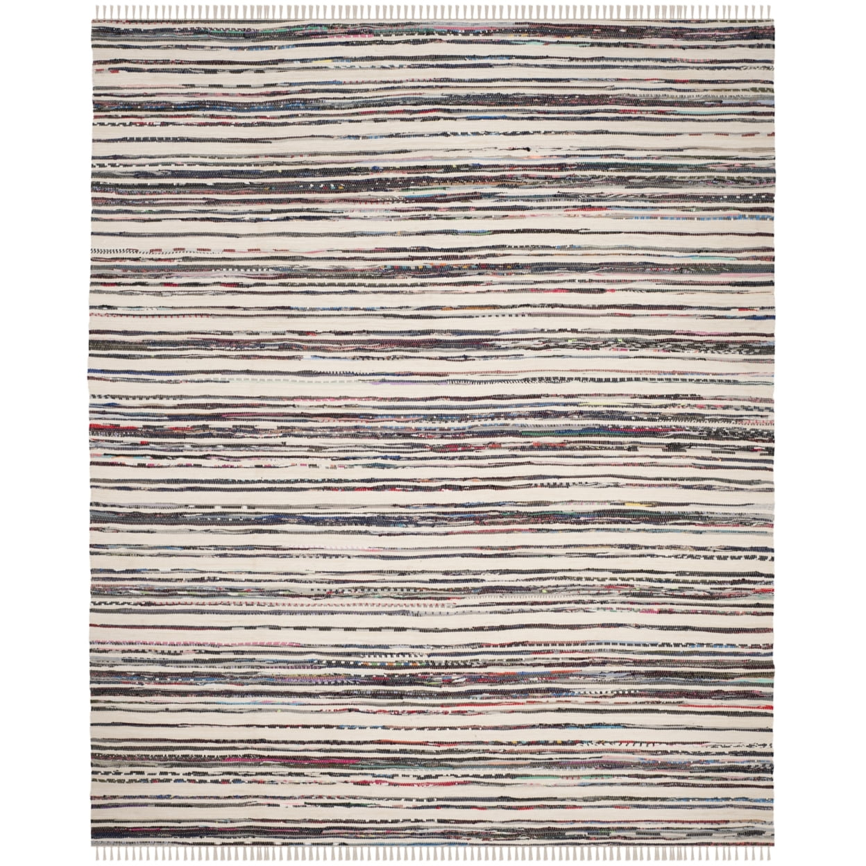 SAFAVIEH Rag Benton Striped Cotton Area Rug, Ivory/Charcoal, 4' x 6'