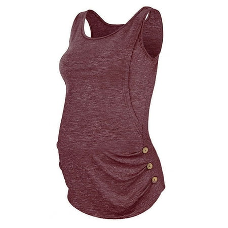 

Pregnant Women Summer Sleeveless Breast-feeding Vest Fashion Versatile Solid Color Round Neck Sport Vest Casual Loose Nursing Vest for Maternity