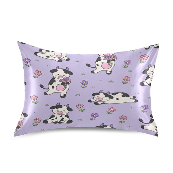 Satin Pillow Case Envelope Pillow Covers Standard Size Soft Pillow Cases for Bedroom, Lavender Cows Printed