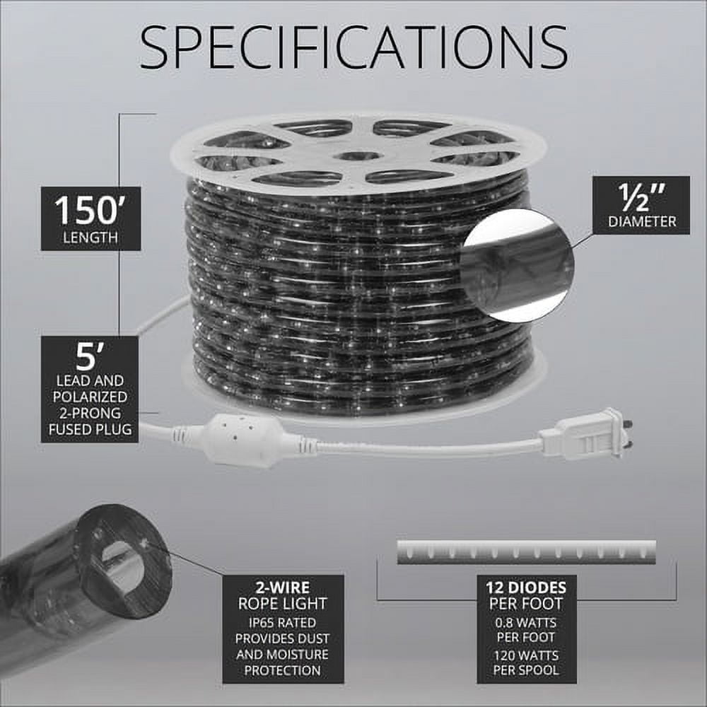 150 ft. Green/Red LED Rope Light Spool Indoor-Outdoor Tube Light Kit, 120V, 1/2 Inch, 2-Wire