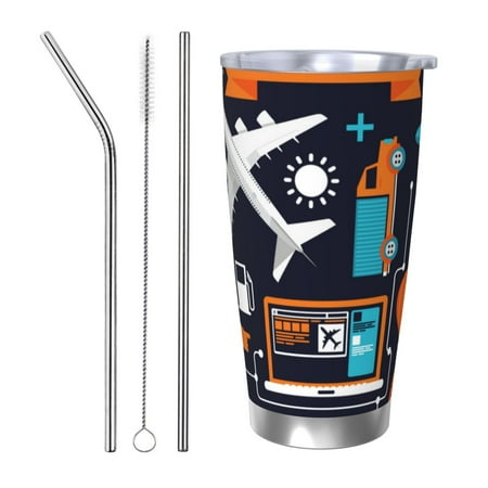 

Zeuib Creative Transport Printed 20oz Stainless Steel Insulated Car Cup Stainless Steel Thermal Cup Vacuum Insulated Leak-proof Travel Mug Cup-Straw Three-piece Set