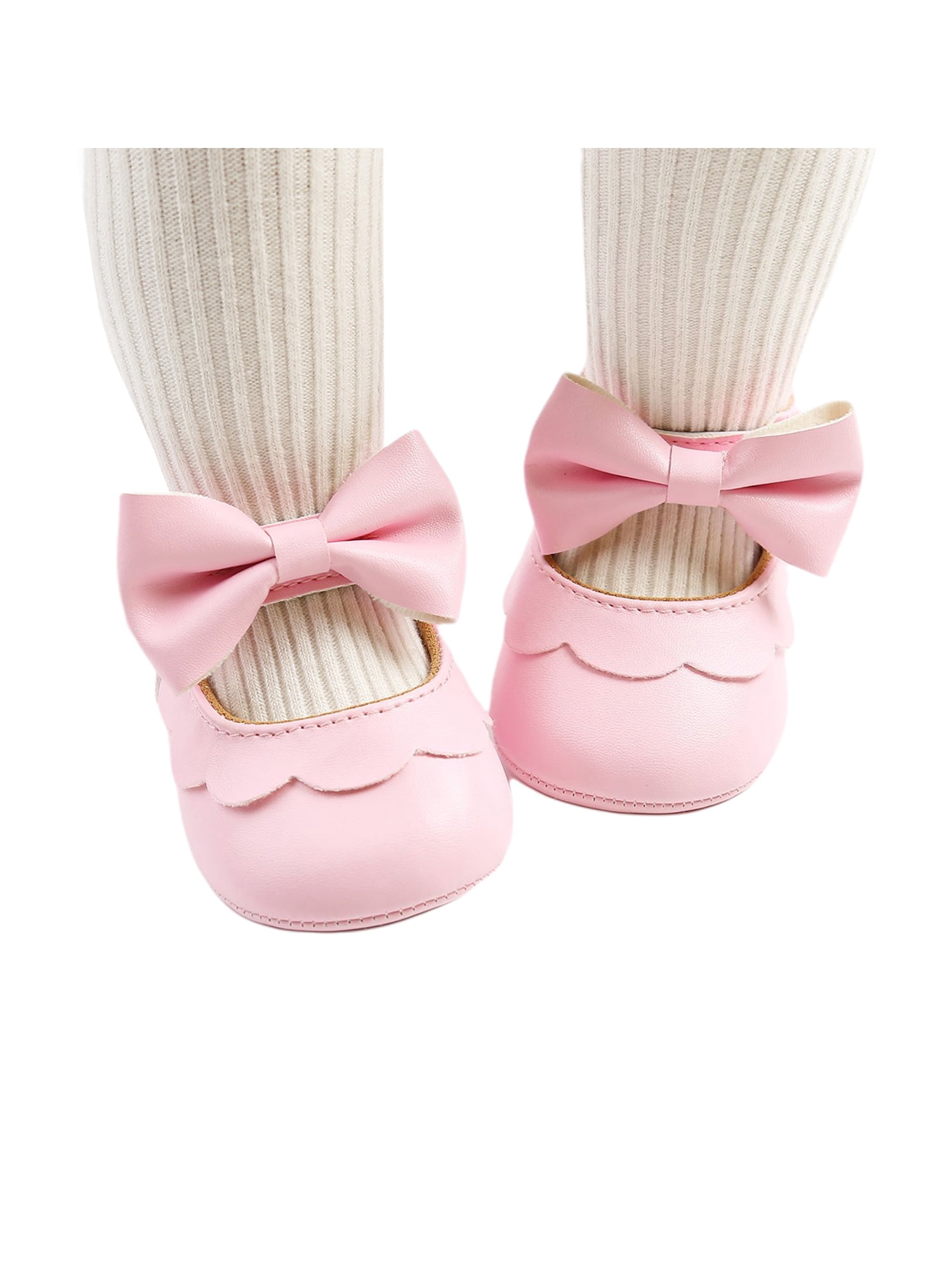 Baby Girls Mary Jane Flats with Bowknot Headband Infant Princess Dress Soft Sole Crib Shoes Non-Slip for Toddler First Walkers