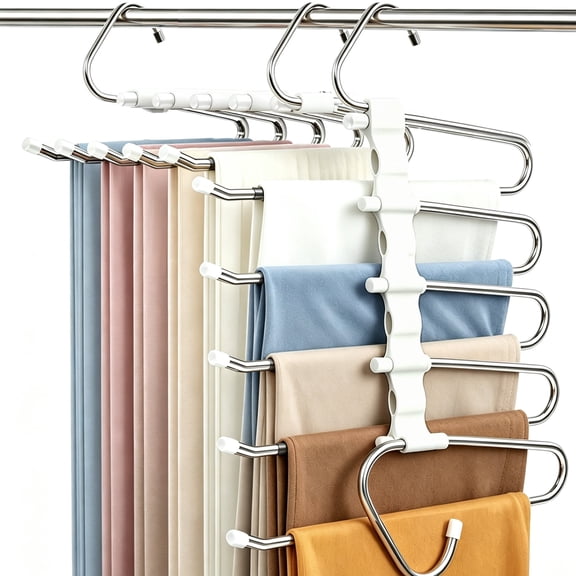 Pants Hangers Space Saving Metal Closet Organizer, Clothes Pants Hangers, Closet Organizers and Storage for Pants Jeans Skirts Scarf Leggings- 1 Pack