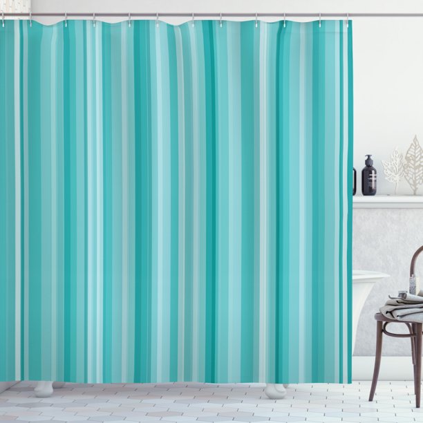Aqua Shower Curtain, Abstract Ocean Inspired Palette Lines Geometrical