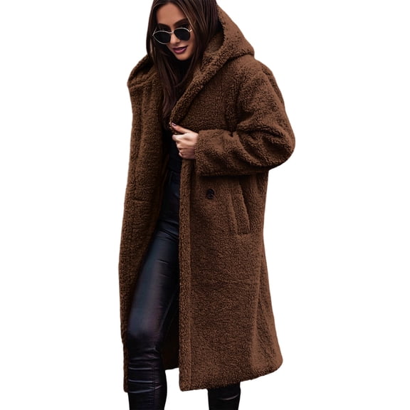 Women'S Winter Casual Single Button Hooded Long Coat Wool Blend Trench Style Outerwear Jacket Brown L