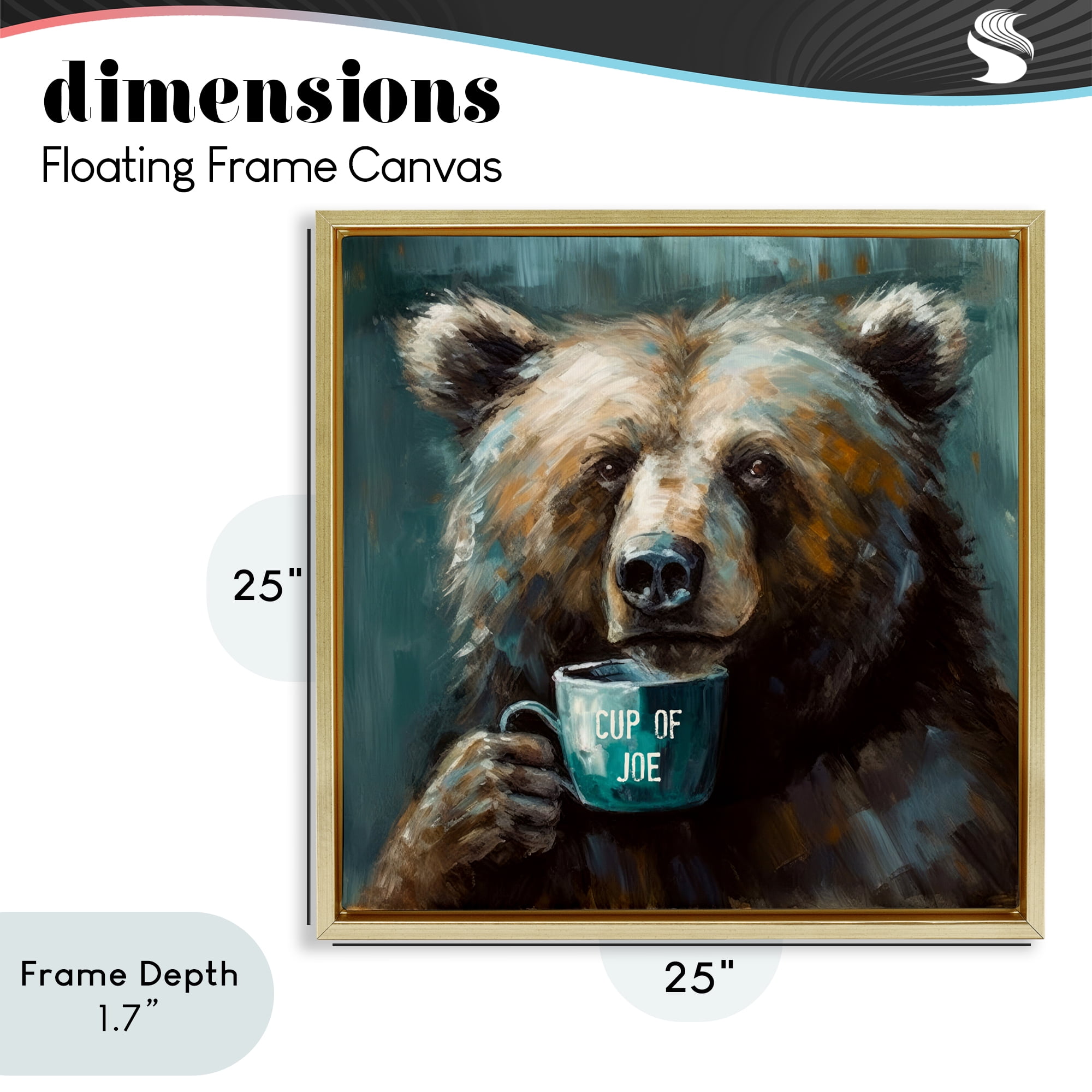 Stupell Industries Bear with Cup Of Joe Gold Framed Floater Canvas Wall Art, design by Tina LeCour