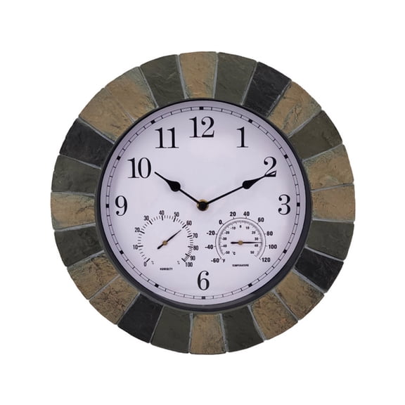 13Inch Indoor Outdoor Wall Clock with Temperature and Humidity Battery Operated Non Ticking Silent Clock for Home Office