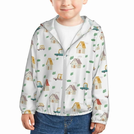 

Sun Hoodie for Kids Cartoon house Long Sleeve Swim Fishing Shirts Sun Protection Zip Up Jacket Clothing Athletic Hoodie