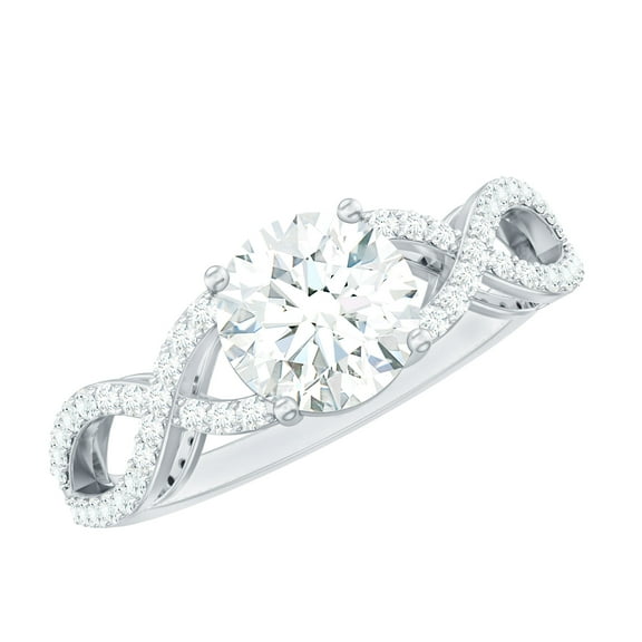 Rosec Jewels Cubic Zirconia Solitaire Engagement Ring for Women, Crossover Ring (7 mm, 1.75 CT), 925 Sterling Silver, US 4.00