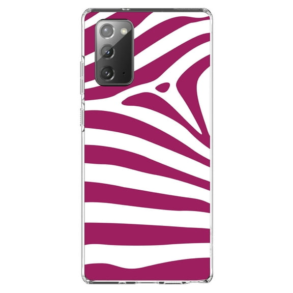 DistinctInk Clear Shockproof Hybrid Case for Samsung Galaxy Note 20 (6.7" Screen) - TPU Bumper, Acrylic Back, Tempered Glass Screen Protector - Fuchsia & White Zebra Skin Stripes