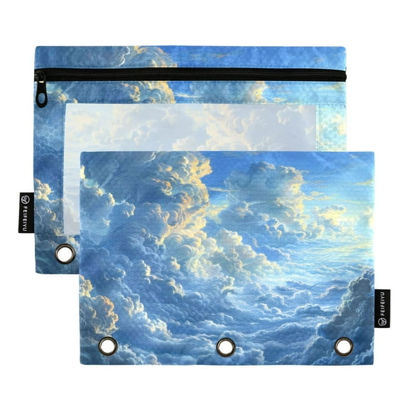 2 Pack Pencil Bag 9.84x6.1 Inch 3-Ring Page Turning Folder Zipper Pencil Case Pencil Bag Page Turning File BagBlue Sky