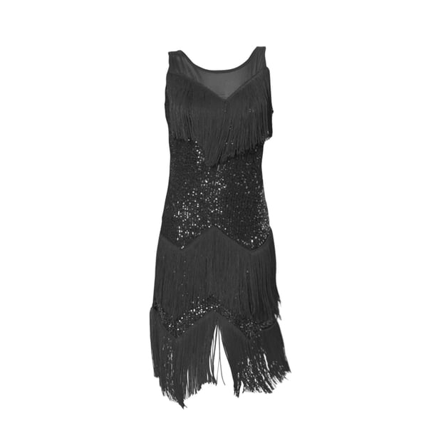 Vestido de baile latino para mujer, minivestido con falda a la cadera para fiesta de graduación, baile y discoteca. Negro XL