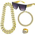 thumbnail image 1 of Kit de Disfraz de Hip Hop YONGSHENG para hombres con Cadena dorada Collar Anillo y Gafas de Sol Doradas Negras, 1 of 5