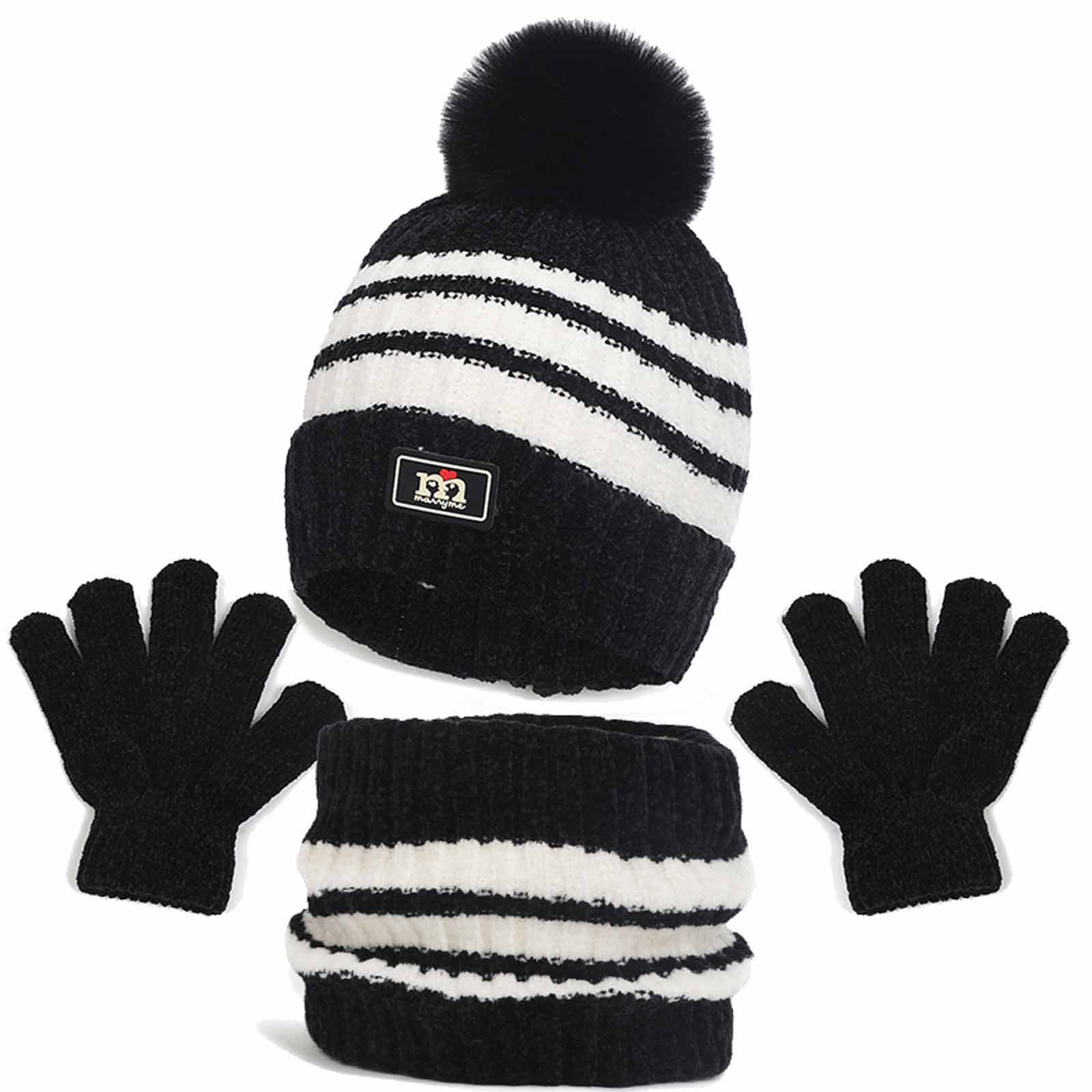 Miqool 3 PCS Baby Winter Hat Scarf Gloves Set Kids Knitted Cap Neck Warmer Mitten for Boys Girls 2-5 Years