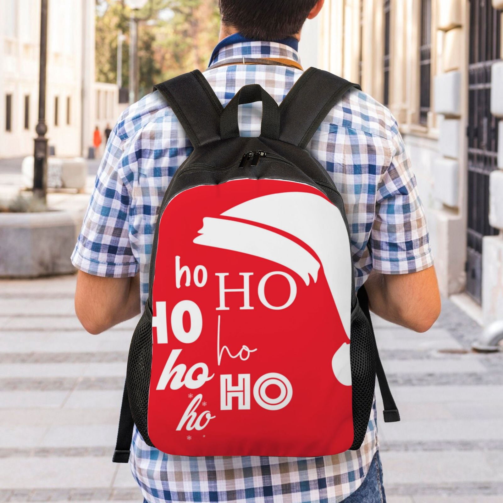 Xecao Saying Ho Ho Ho Print School Backpack with Laptop Compartment Small Travel Laptop Backpack for Women Men Waterproof College Backpack Simple School Bag