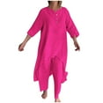 thumbnail image 1 of Besolor Ensemble 2 Pcs Grande Taille pour Femmes, Décontracté, Col Rond, Manches 3/4, Hauts et Pantalons Irréguliers, 1 of 6