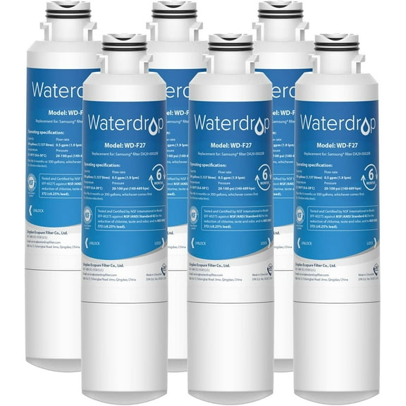 Waterdrop DA29-00020B Refrigerator Water Filter, Replacement for Samsung DA29-00020B, HAF-CIN/EXP, RF28HMEDBSR, RF263BEAESR, RS25J500DSR, 6 Filters(Packaging may be varied)