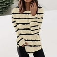 thumbnail image 2 of IROINNID Women Fashion Irregular Striped Printed Long Sleeve Round Neck Casual Tops Blouse Sweatshirt Loose Fit Comfortable Pullover Trendy Streetwear Stylish Basic Tee(Beige,2XL), 2 of 5