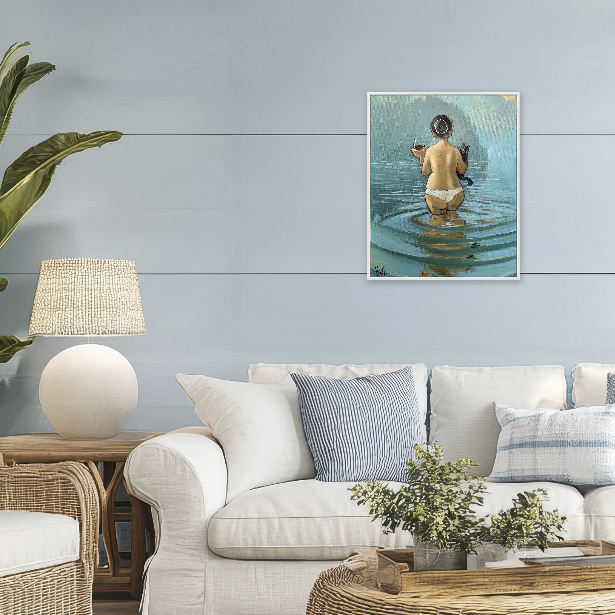 Stupell Industries Cat & Wine Dip At Twilight White Framed Giclee Art, design by Ronald West
