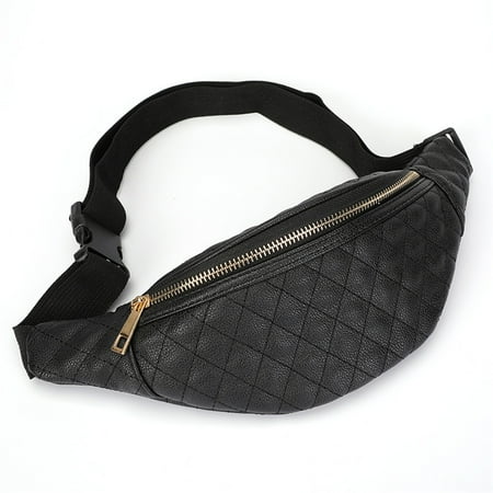 Fashion Waist Pack Women Pu Leather Belt Zipper Bag Casual Chest Black Fashion Waist Pack Women Pu Leather Belt Zipper Bag Casual Chest Black