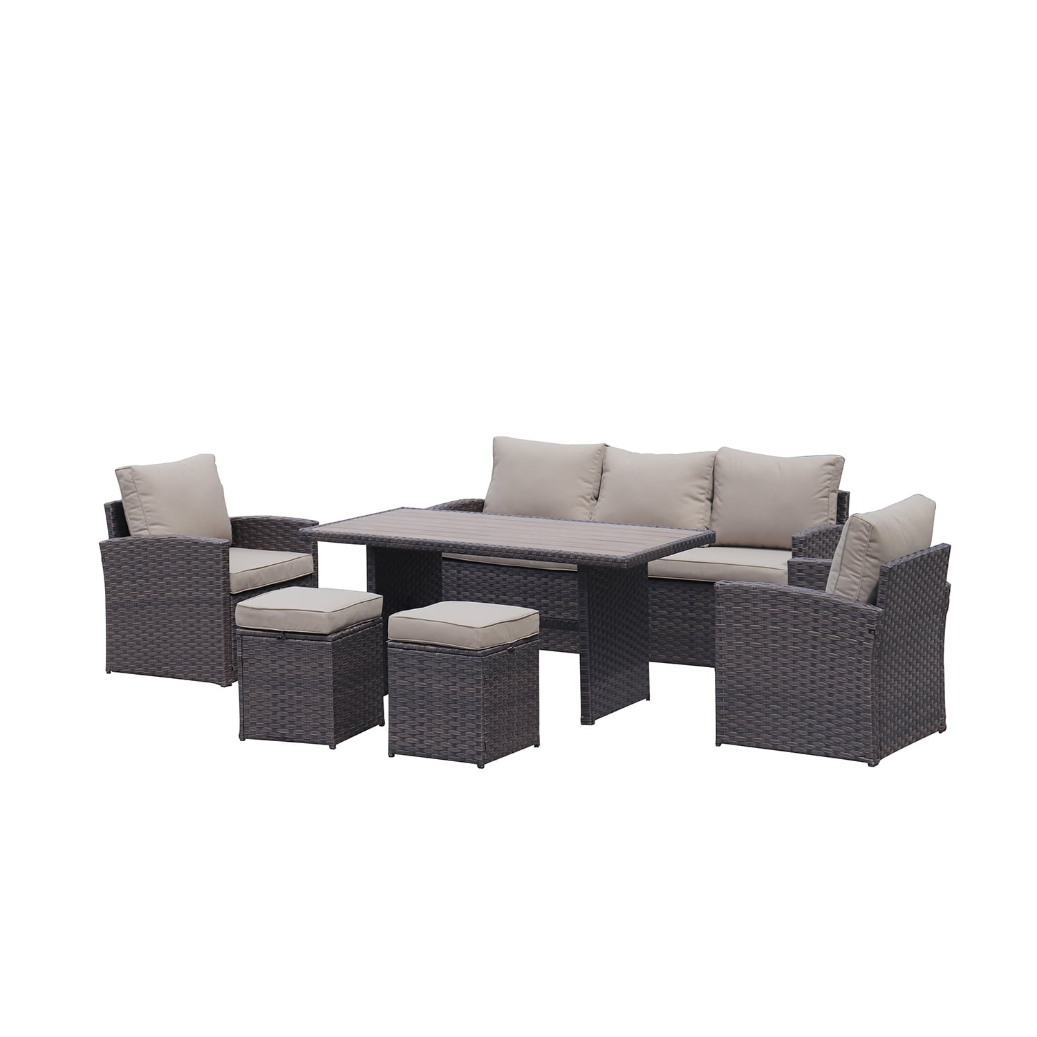 Kepooman 6-Piece Outdoor Sectional Sofa Patio Conversation Set, PE Rattan Wicker Furniture, Dark Brown Kepooman 6-Piece Outdoor Sectional Sofa Patio Conversation Set, PE Rattan Wicker Furniture, Dark Brown