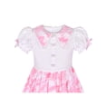 thumbnail image 4 of Robe Fille Bouton Perle Rose Col Pointu Dentelle Manches Bouffantes 10 Ans, 4 of 6