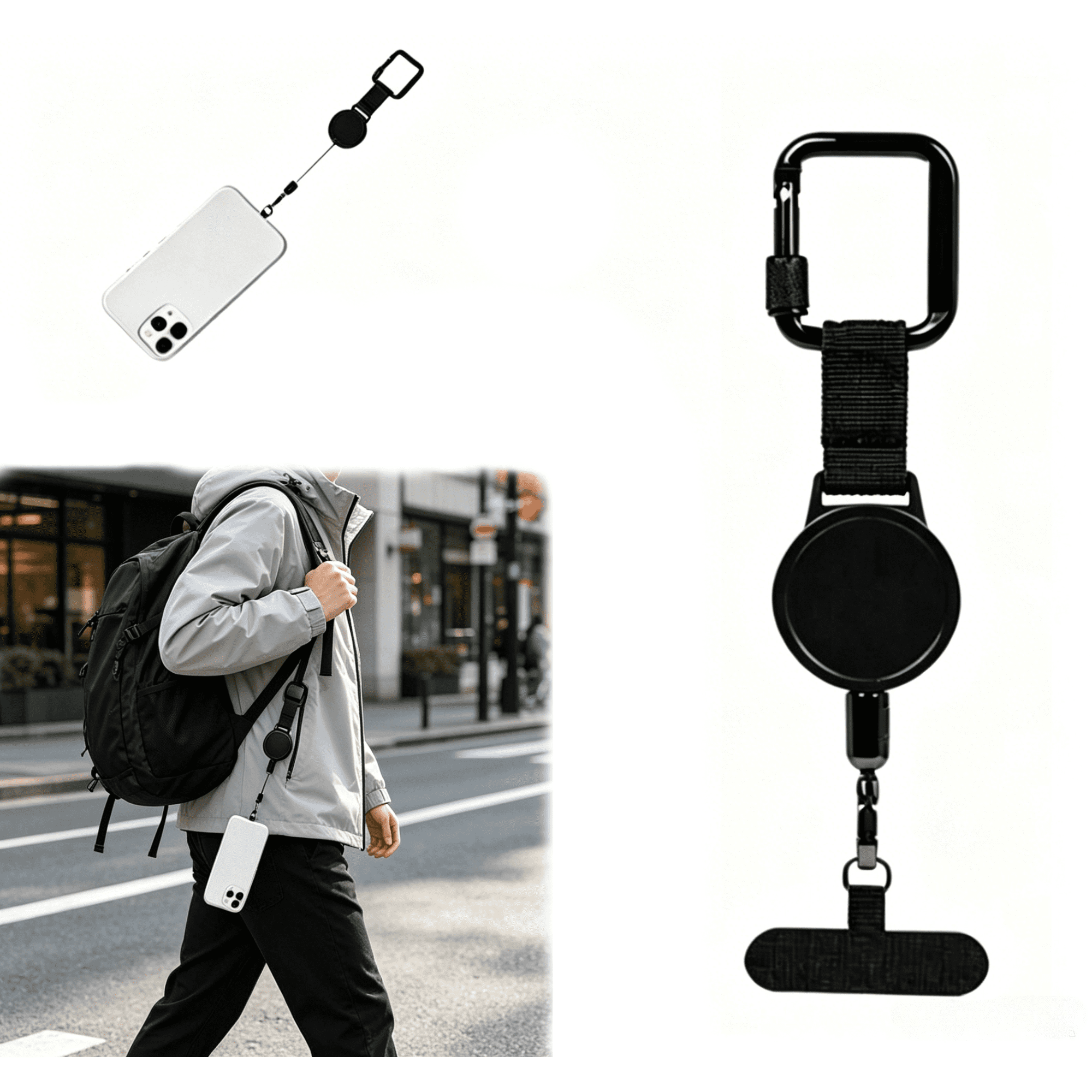 Phone Tether Anti Theft,Retractable Steel Line Cell Phone Strap with Heavy-Duty Carabiner & 360° Rotatable Metal Tab for Outdoor Hiking Climbing