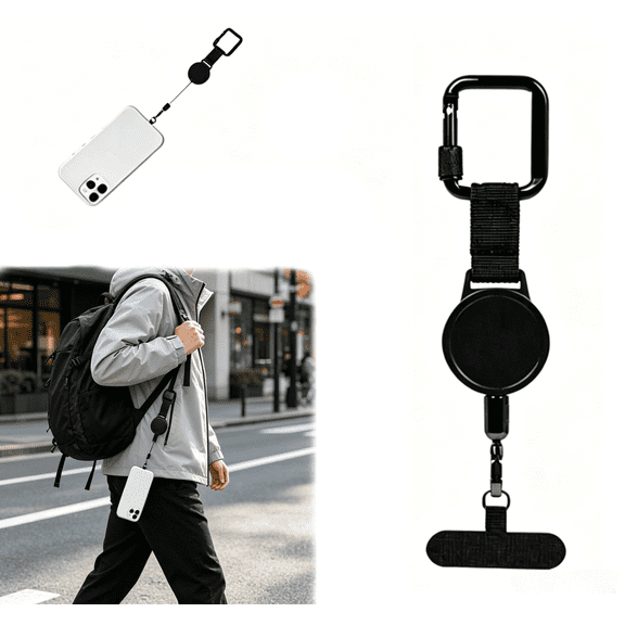 Phone Tether Anti Theft,Retractable Steel Line Cell Phone Strap with Heavy-Duty Carabiner & 360° Rotatable Metal Tab for Outdoor Hiking Climbing
