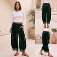 thumbnail image 2 of Women's Velvet Lace-Hem Wide Leg Pants Drawstring Waist Casual Trousers with Pockets, 2 of 7