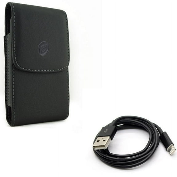 Leather Case Belt Clip w Charger Cord USB Cable for iPhone XS Max/8 PLUS/7 Plus/6S Plus/6 Plus - Holster Cover Pouch Vertical Carry and Power Wire Sync Fast Charge Data